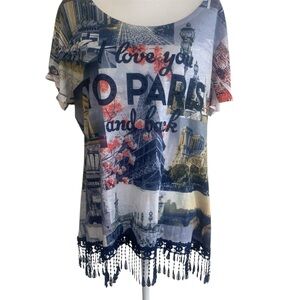 Style & Co I love you to Paris and Back Tshirt with Fringe Top Tag 3x Fit is 1x